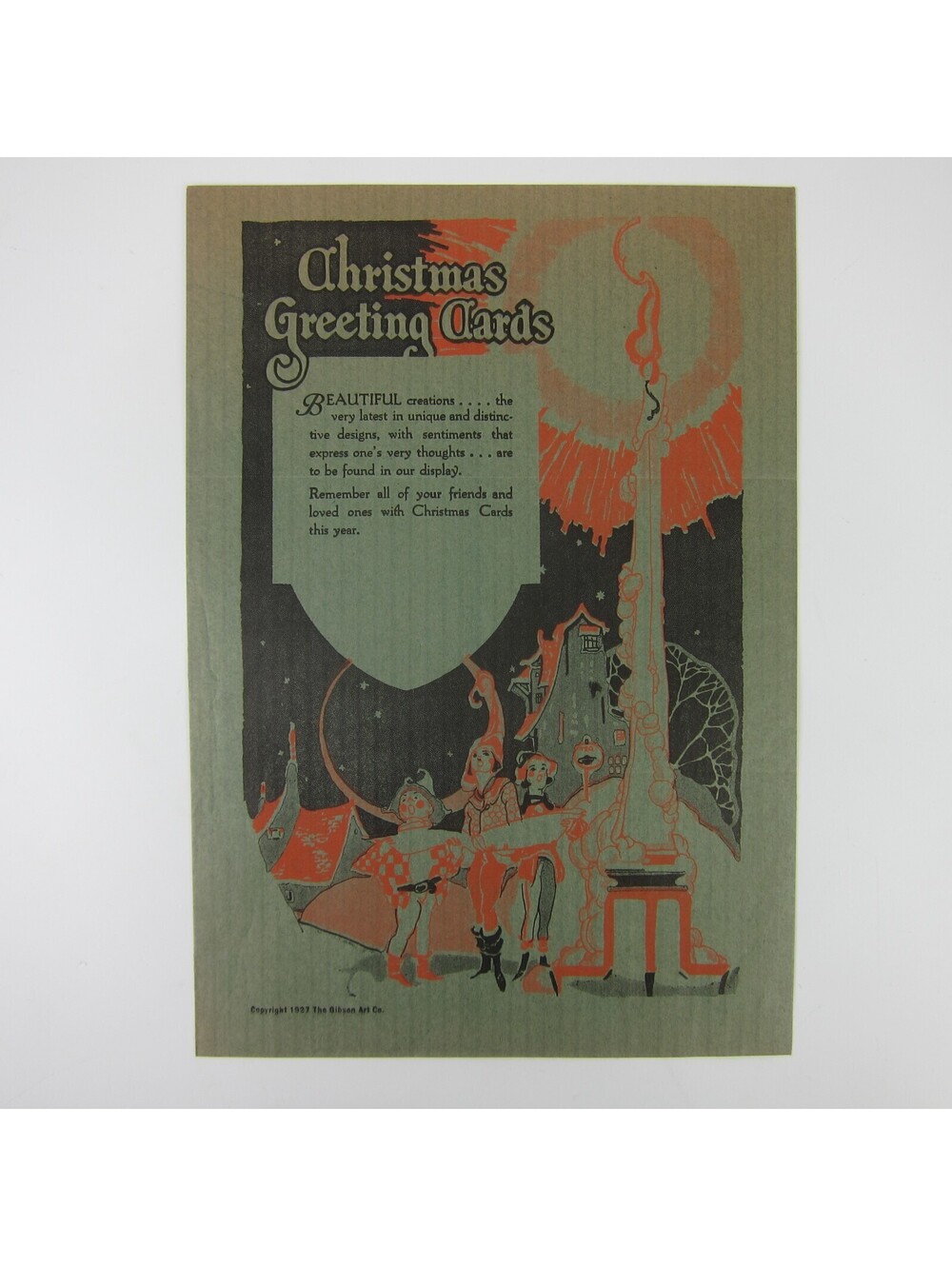 Vintage 1927 Art Deco Christmas Lithograph Paper Bag Gibson Art Co Cincinnati OH